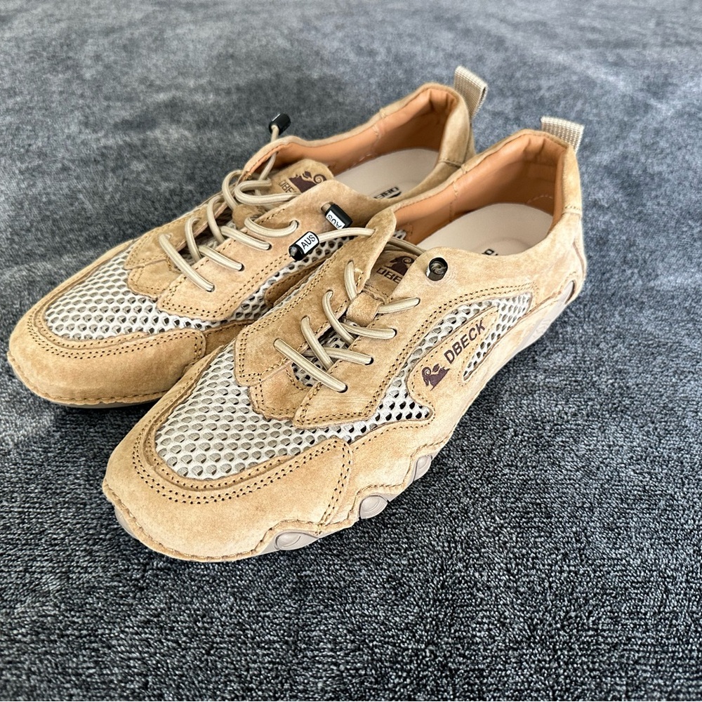 DBECK Men's Lightweight Beige Mesh Suede Casual Sneakers, Size 9 (US), 42 (EU) - Picture 2 of 6
